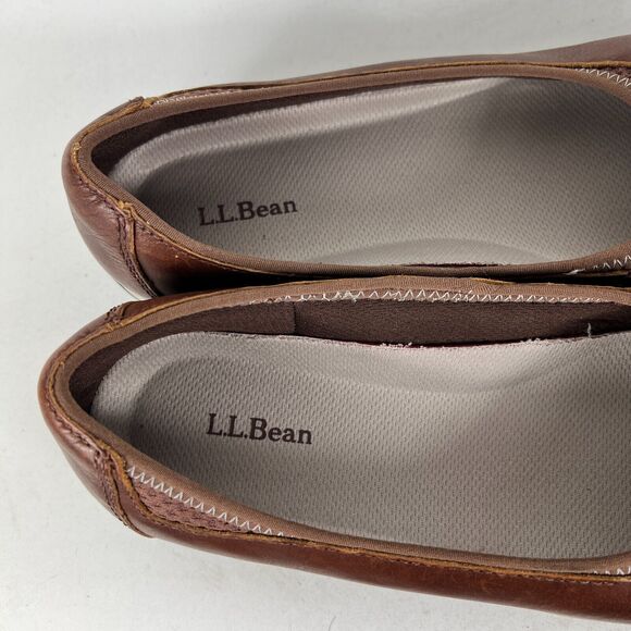 L.L. Bean Ballet Flats Shoes Women's 8.5 Brown Leather Round Toe Slip On Casual - Picture 8 of 9